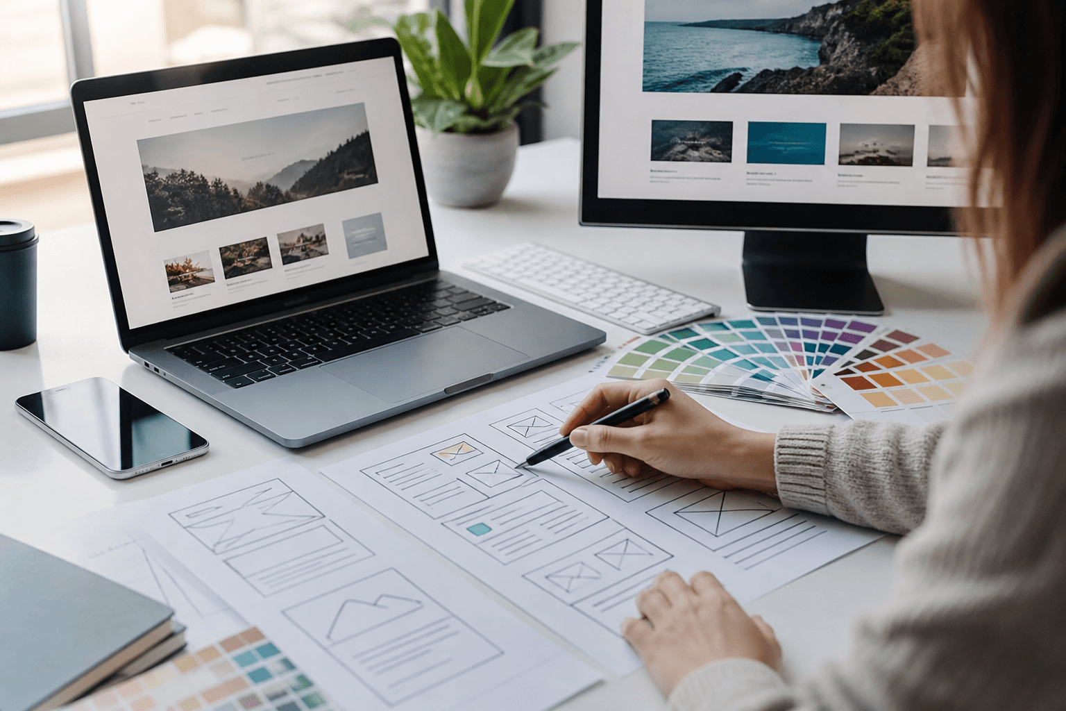 Redesigning a company website on a laptop